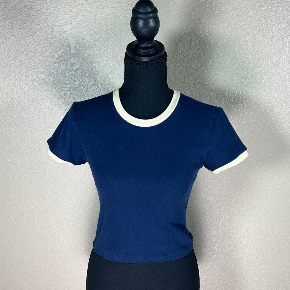 RSQ Navy Blue Ringer Tee with White Trim